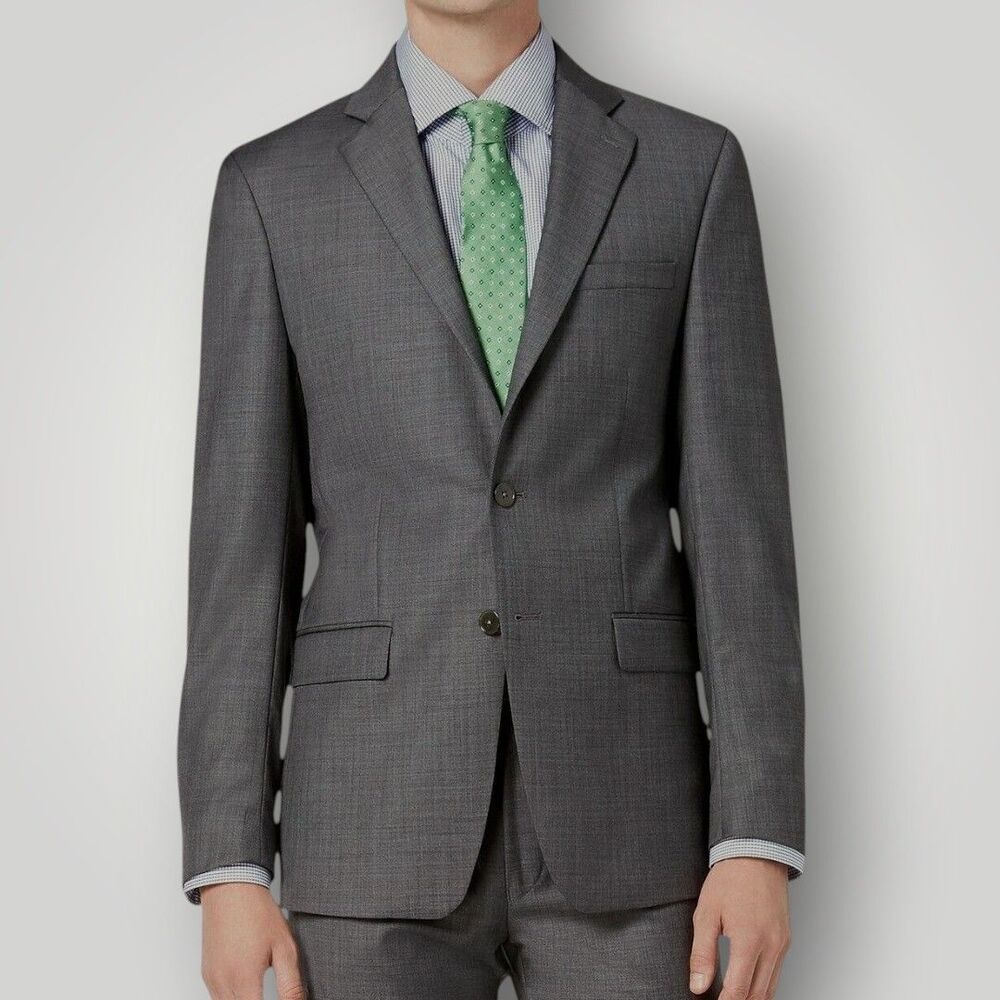 $450 CALVIN KLEIN Mens Blazer Sport Coat Two Button Suit Jacket 44L Gray Wool
